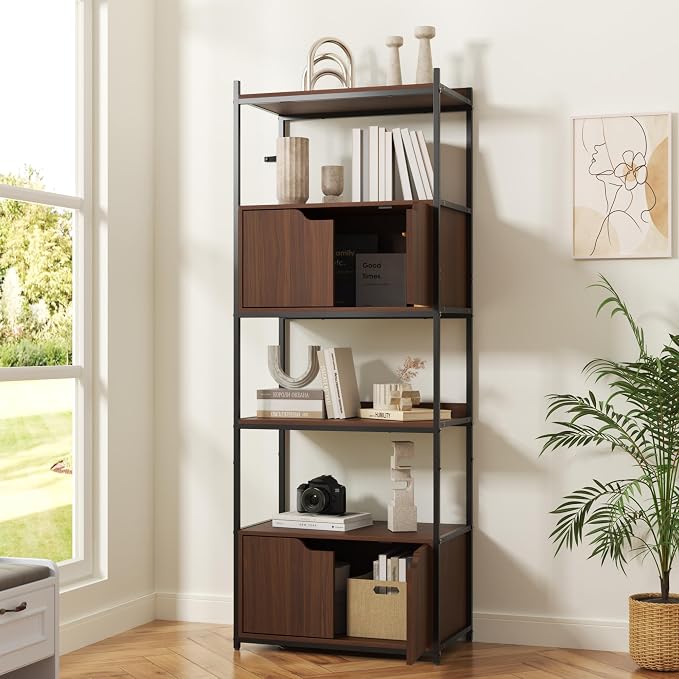 Bookcase with 4 Doors, 6 Tier Open Bookshelf - Image 8