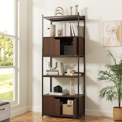 Bookcase with 4 Doors, 6 Tier Open Bookshelf - Image 8