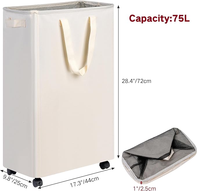 Slim Laundry Hamper with Wheels, Rolling Laundry Basket - Image 2