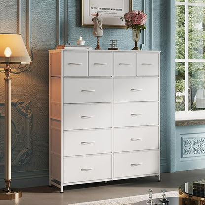 WLIVE 12 Drawer Tall White Fabric Dresser Bedroom Storage Chest | White tall - Image 2