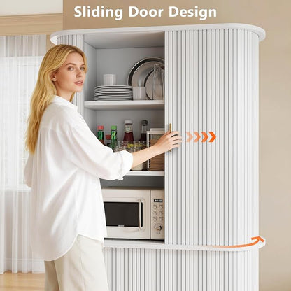 iPormis Kitchen Pantry with Sliding Doors, Tall Modern Curved Pantry Storage - Image 5