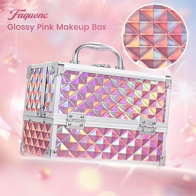 Makeup Case with Lighted Mirror Travel Makeup Organizer Box 2 Trays Lockable - Image 7