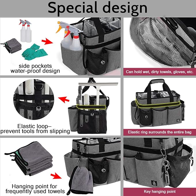 Large Cleaning Caddy Bag Built-in Sturdy Support Board, Cleaning Organizer - Image 3