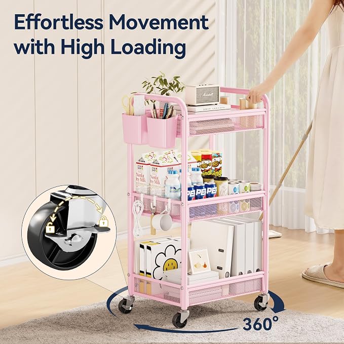 YASONIC 3 Tier Rolling Cart – Metal Utility Storage Cart - Image 5