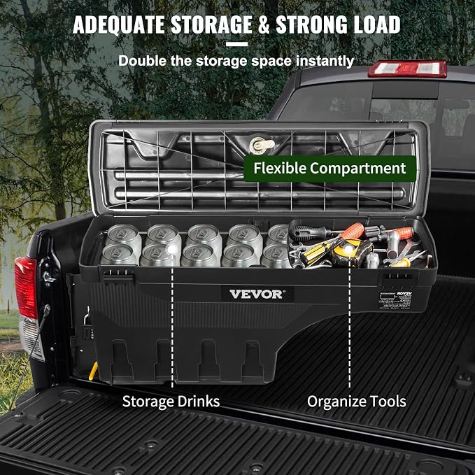 VEVOR Truck Bed Storage Box, Lockable Lid, Waterproof ABS Wheel Well Tool Box - Image 6