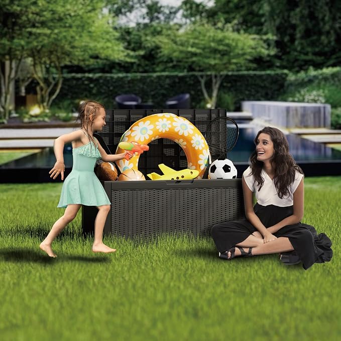 100 Gallon Deck Box, Resin Outdoor Indoor Waterproof Storage Box, Lockable - Image 5