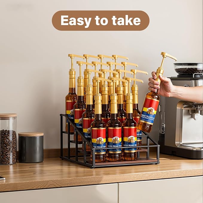 Coffee Syrup Organizer Rack, Liquor Bottle Display Shelf, 4 Tier 16 Syrup - Image 7