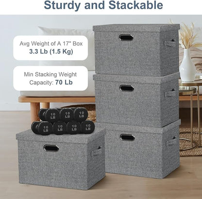Large 17" 36 Quart Collapsible Stackable Storage Bins - Image 3