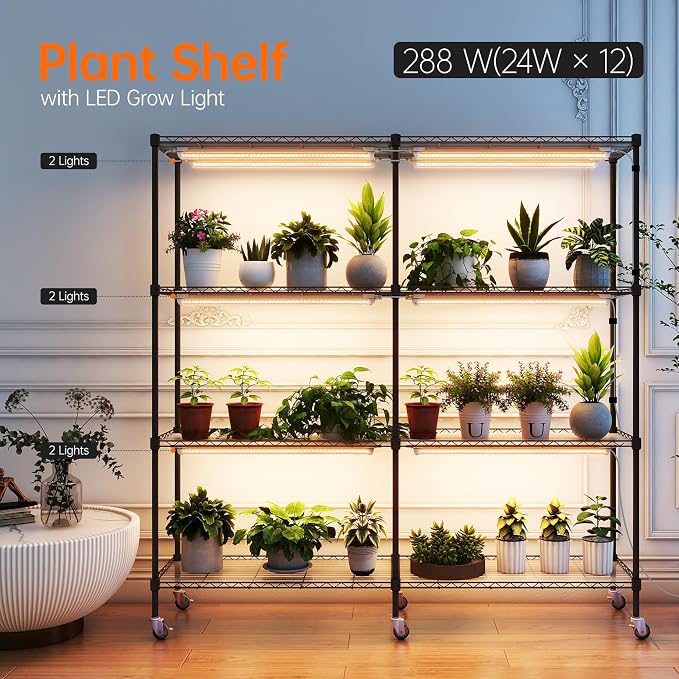 Bstrip Plant Shelf with Grow Light, 4-Tier Large Grow Light Shelf with Wheels - Image 2