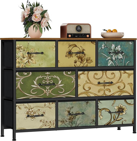 Furnulem 8 Drawer Dresser for Bedroom, Wide Vintage Fabric Chest of Drawers | by Furnulem