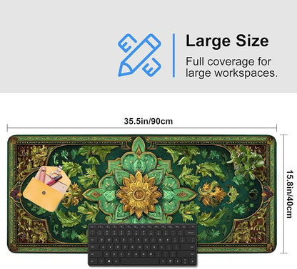 Green Vintage Floral Mouse Pad – Large Extended Desk Mat 35.43 x 15.75 in – - Image 3