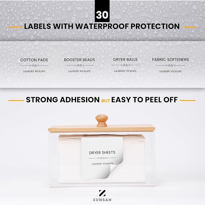 Dryer Sheet Holder with 30 waterproof Labels, Acrylic made tissue box holder - Image 8