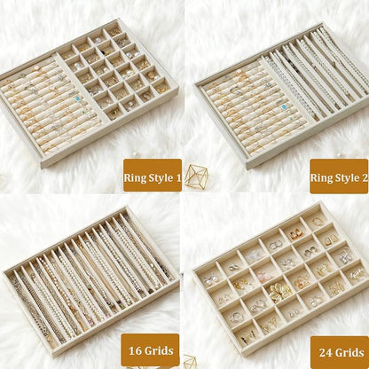 Large Jewelry Drawer Organizer Trays Set of 4, Stackable Velvet Jewelry Trays - Image 2