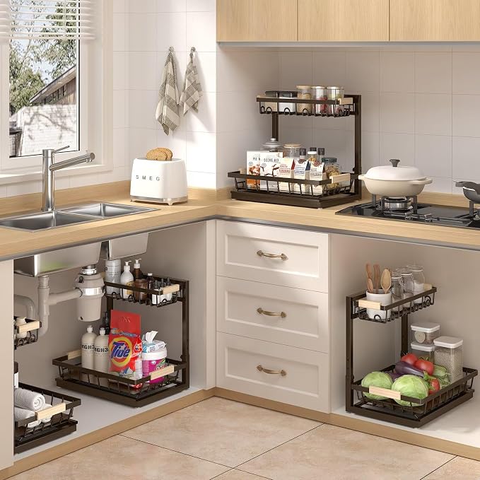 Sevenblue 2-Pack 2-Tier Height Adjustable Under Sink Organizer & Storage | - Image 6