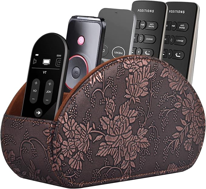 Leather Remote Control Holder TV Remote Caddy Store Box, Bedside Table Organizer by RHCSZ