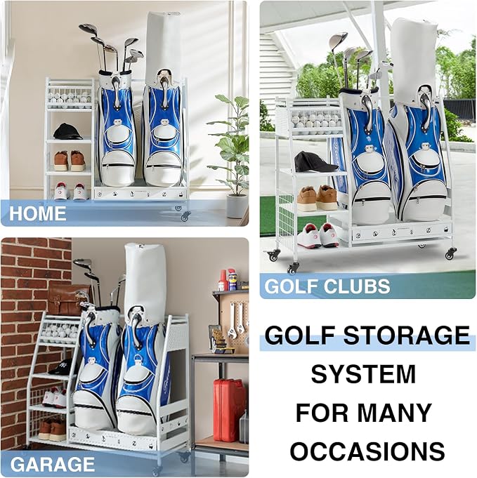 Lauren&Harold Golf Bag Organizer Garage Storage, Golf Storage Rack Stand Fits 2 - Image 7