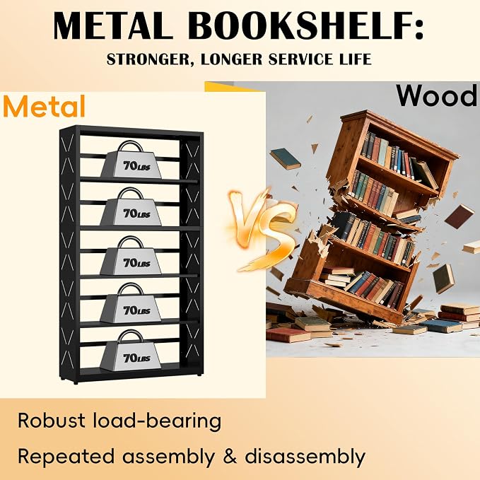 5 Tier Bookcase, Industrial Bookshelf, Home Office Bookcase Shelf Storage - Image 6
