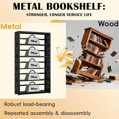 5 Tier Bookcase, Industrial Bookshelf, Home Office Bookcase Shelf Storage - Image 6