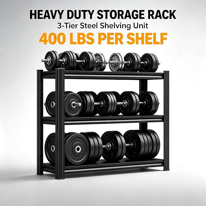 Garage Shelving Small Bookshelf Storage Shelves Heavy Duty 1200LBS 3 tier - Image 4