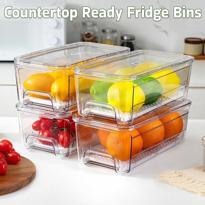 Large Fridge Organizer Drawers, 4 Pack Stackable Fruit and Vegetable Storage - Image 4