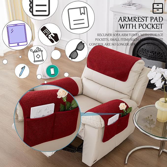 Armrest Cover, Recliner Chair Protector, Furniture Protector Slip, Side Storage - Image 3