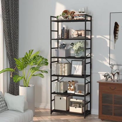 NUMENN 6 Tier Bookshelf, Tall Freestanding Open Storage Bookcase, Support Bars - Image 4