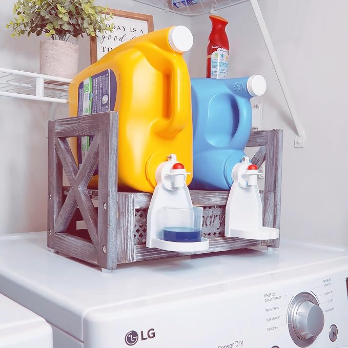 Besuerte Laundry Detergent Holder, Farmhouse Wooden Laundry Station Dispenser - Image 2