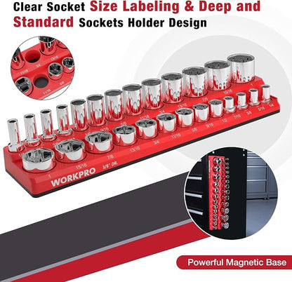 WORKPRO Magnetic Socket Organizer, 3/8-Inch SAE Socket Holder, Socket Trays - Image 5