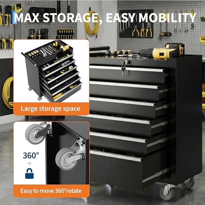 Garvee Rolling Tool Chest, 6 Drawers Tool Storage Cabinet, Toolbox - Image 4