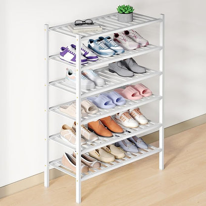 Smiry Bamboo Shoe Rack for Closet, 6 Tier Wooden Stackable Shoe Organizer by Smiry