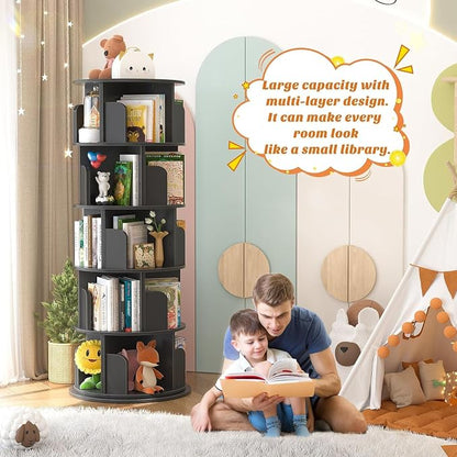 Aheaplus Rotating Bookshelf, 360 Display Wood Spinning Bookshelf Tower - Image 5