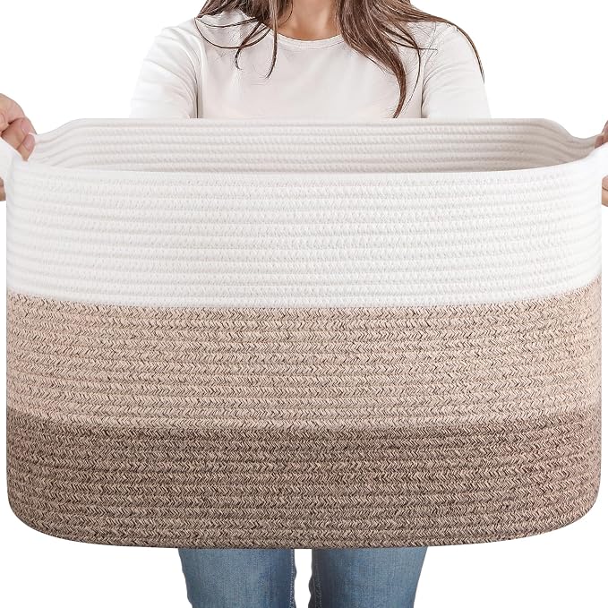 65L Large Storage Basket, Cotton Rope Woven Blanket Basket, Toy Storage by SIXDOVE