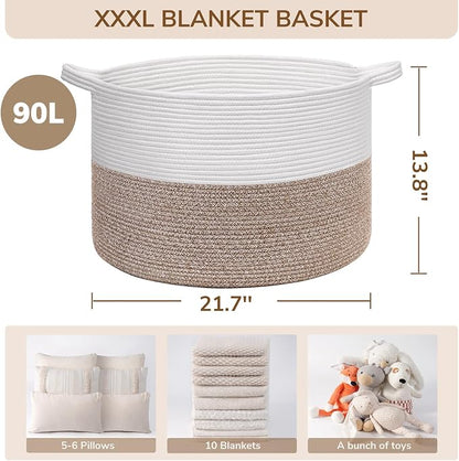 INDRESSME XXXLarge Cotton Rope Basket 21.7" x 21.7" x 13.8" Woven Baby Laundry - Image 7