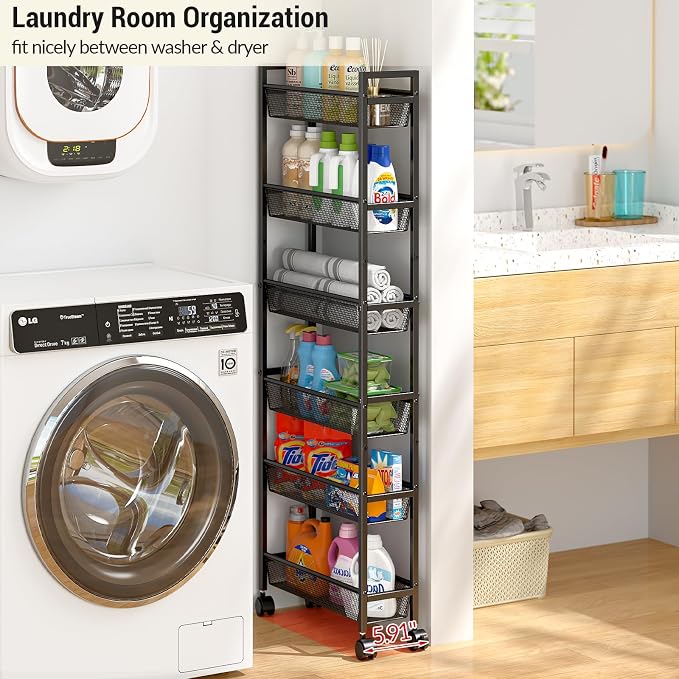 6 Tier Slim Storage Cart, Narrow Cart - Image 4