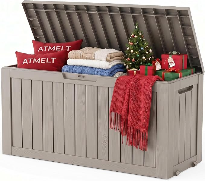 Outdoor Storage Box, 100 Gallon Resin Deck Box, Indoor Outdoor Waterproof by ATMELT
