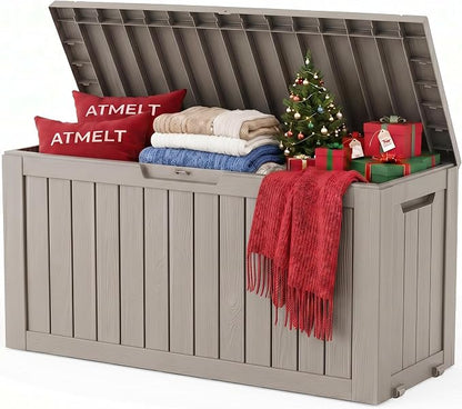 Outdoor Storage Box, 100 Gallon Resin Deck Box, Indoor Outdoor Waterproof by ATMELT