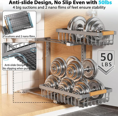 Liuoud Under Sink Organizer 2 Pack, 2 Tier Slide Out Large Capacity Height - Image 3