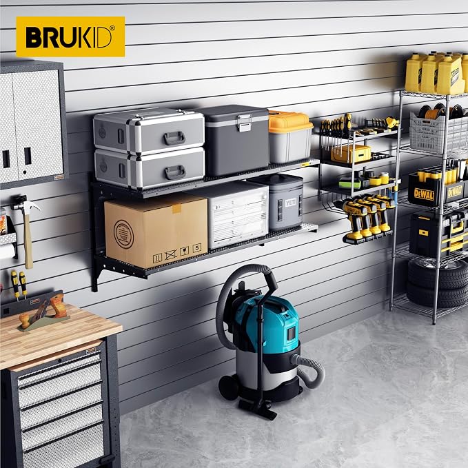 2 Tier 1.3x4ft Garage Shelving Wall Mounted, 15.6x48inch per Shelf Height - Image 2