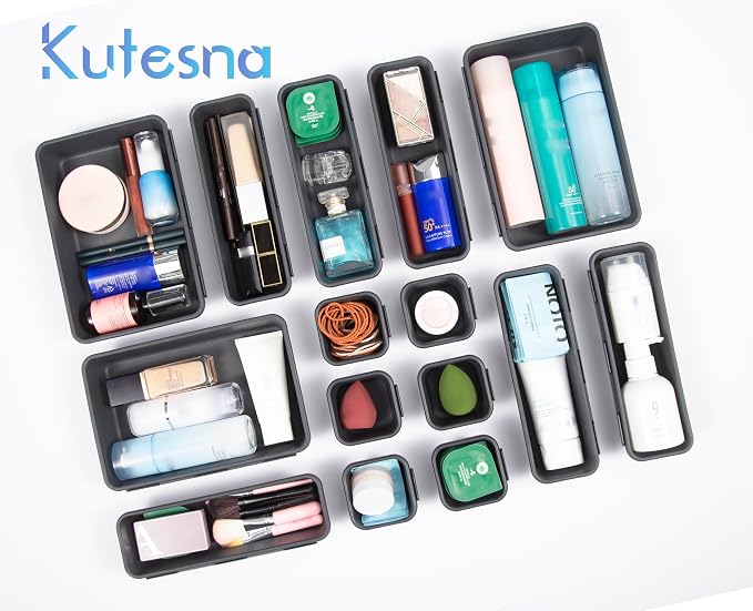 Kutesna 15PCS Interlocking Drawer Organizer, Plastic Desk Organizers Set | - Image 7