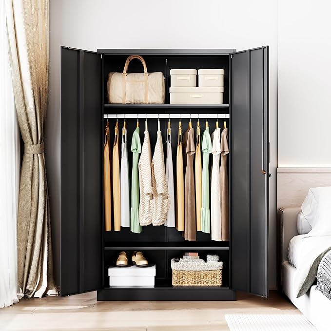 Metal Wardrobe Cabinets with Lock, Clothing Locker 72" X 36" X 18" Storage - Image 2