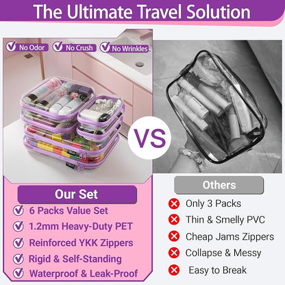 YQBRAO 6 Pack Royal Purple Clear Hard Shell Zipper Case, 1.2mm Heavy Duty Art - Image 2
