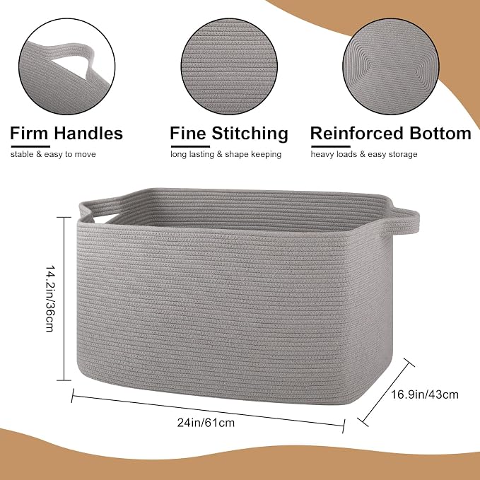 Extra Large Blanket Basket, Rectangle Nursery Blanket Storage - Image 2