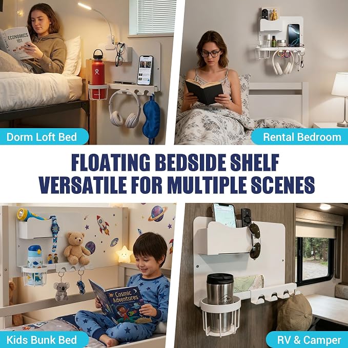 Floating Bedside Wall Shelf, Metal Bedside Wall Organizer - Image 7