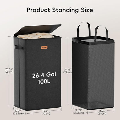 100L Laundry Hamper with Lid, Large Clothes Hampers with Removable Bag - Image 6