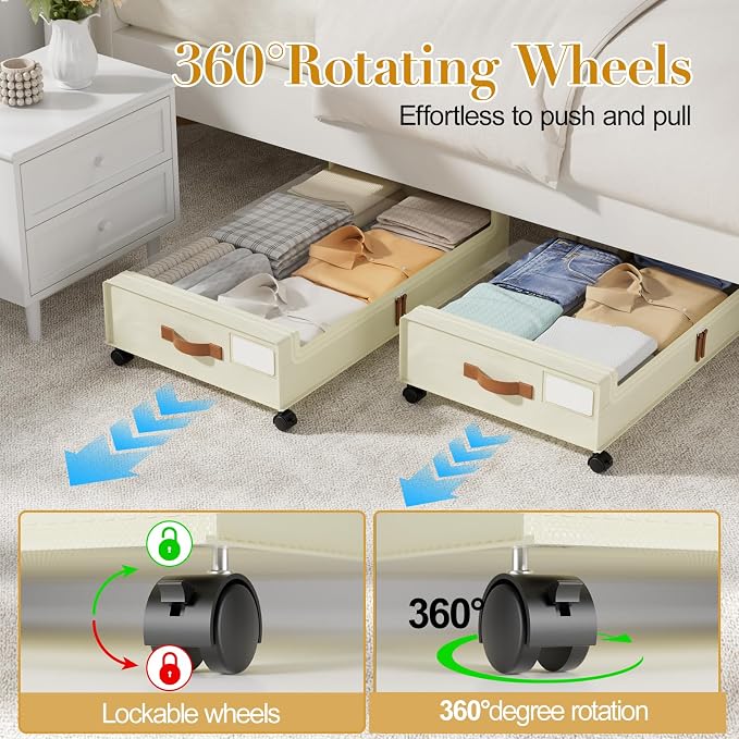 Yecaye Under Bed Storage with Wheels, 4 Pack Under the Bed Storage Containers - Image 4