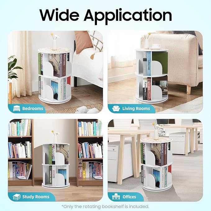 2-Tier Rotating Bookshelf 360° Revolving Bookcase, Floor Standing Bookcase Book - Image 7