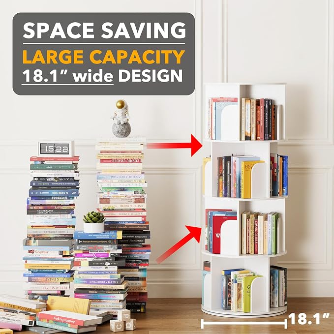 SpaceAid Cross Style 4 Tier Rotating Bookshelf, Spinning 360 Bookcase Lazy - Image 3