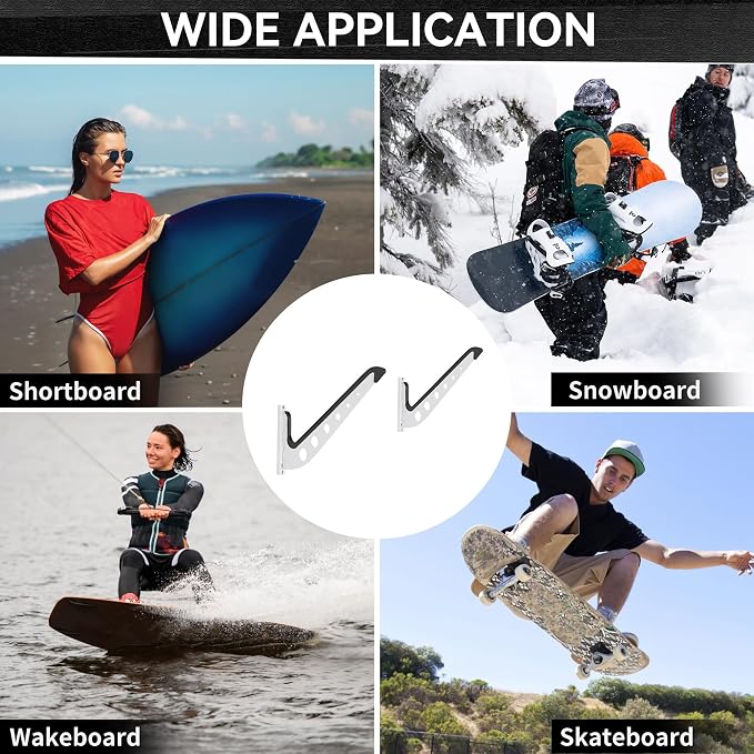 1 Board Surf Rack Wall Mount for Surfboard, Snowboard Storage Adjustable Wall - Image 5