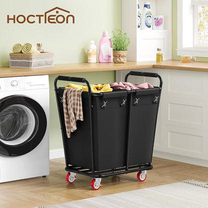 Hoctieon 2 Section Laundry Sorter Cart, 300L Rolling Hamper - Image 2