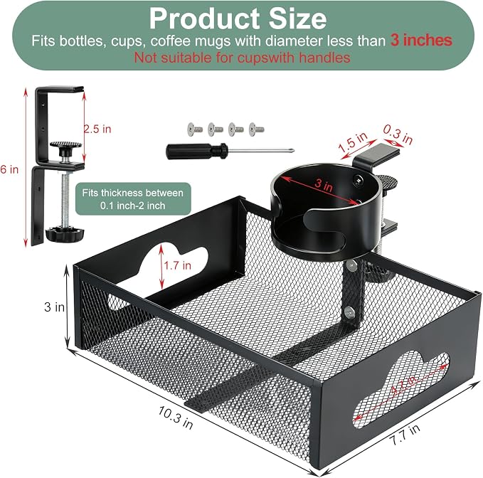 MYITYARD Desk Cup Holder Clamp, Anti-Spill Clip On Table Cup Holder - Image 2